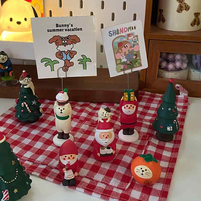 クリスマスツリー 猫 卓上 ミニ 置物 クリスマス サンタクロース メモクリップ カードホルダー 車載 飾り