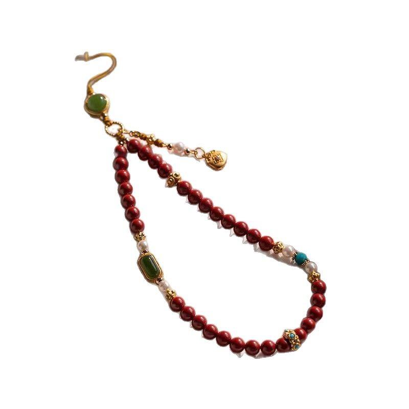 スマホストラップ レディース レッド パープル 銅製 エスニック キーホルダー 文芸風 繁花モチーフ 電気メッキ加工