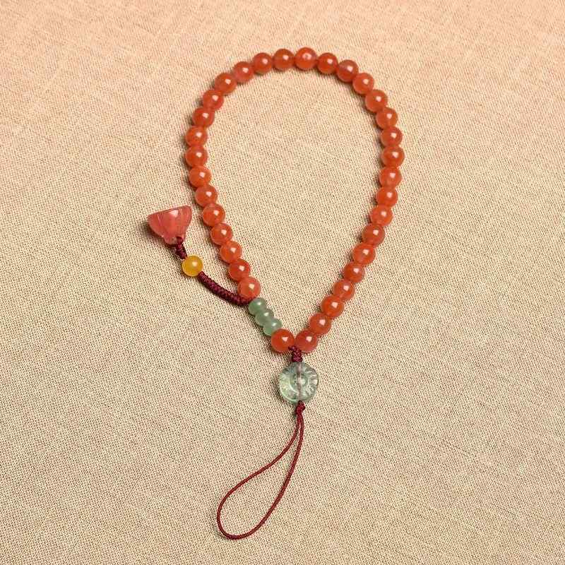 ストラップ レディース 南紅瑪瑙 携帯ストラップ スマホ 落下防止 幸運 開運 木製 ビーズ 中華風 レトロ