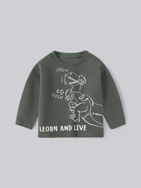Tシャツ キッズ 男の子 長袖 子供服 韓国風 恐竜 アルファベット プリント トップス 綿100％ 保温 インナー 春秋冬 80 90 100 110 120 130 140 グレー 濃いめレッド