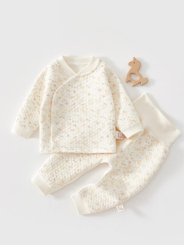 ベビー服 高腰 あったか 上下セット 新生児 赤ちゃん 綿100％ インナーシャツ 長ズボン 春秋 冬 防寒 かわいい アニマル柄 66cm 73cm 80cm 90cm