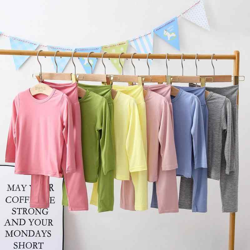 ベビー パジャマ 上下セット 春秋 高腰 腹巻付き モダール 部屋着 男の子 女の子 赤ちゃん ベビー服 幼児 無地 かわいい ピンク グレー