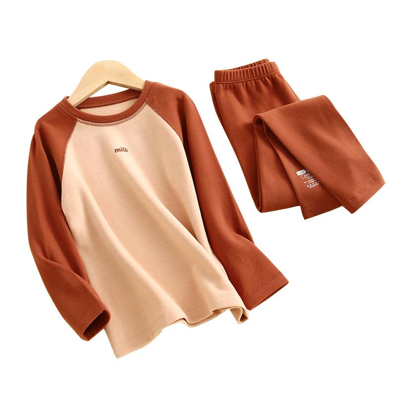 子供用肌着 キッズ 保温インナー 上下セット 男の子 女の子 中大童 秋冬 厚手 パジャマ ルームウェア 部屋着 レーヨン混紡 吸湿性 通気性 無地 暖色系 100 110 120 130 140 150 160 170 180