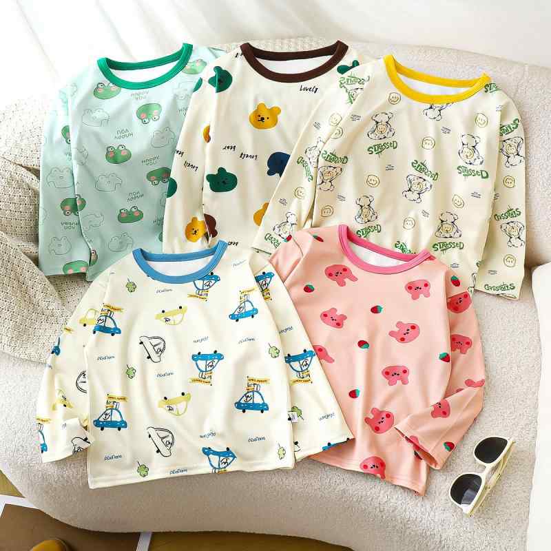 Tシャツ キッズ 長袖 子供 男女兼用 ベビー トップス 秋冬 裏起毛 暖かい カットソー 90cm 100cm 110cm 120cm 130cm 140cm かわいい 韓国風 クルーネック 普段着 部屋着