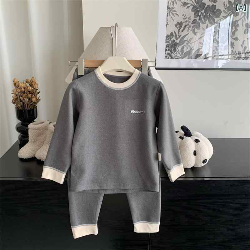 ・適用性別: 中性/男女兼用・カラー: グレー, ピンク, グリーン, ブルー, イエロー・対象年齢: 中小キッズ(3~8歳, 100~140cm)・スタイル: 韓国版・適応身長: 90cm, 100cm, 110cm, 120cm, 130cm, 140cm, 150cm, 160cm・主な生地の組成: ポリエステル繊維（ポリエステル）・主な生地の組成含有量: 90%・厚さ: 厚手・柄: 無地・機能: 保温・写真撮影: モデルあり・要素: セット・製品カテゴリ: 子供用ホームウェア