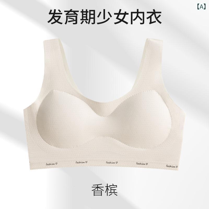 Tanzanのブラジャー キッズ 女の子 スクールインナー ハーフトップ スポーツブラ ノンワイヤー 小学生 中学生 高校生 ジュニアブラ スポブラ 運動 通気性 無地 薄手 パッド付き シンプル｜アングル2