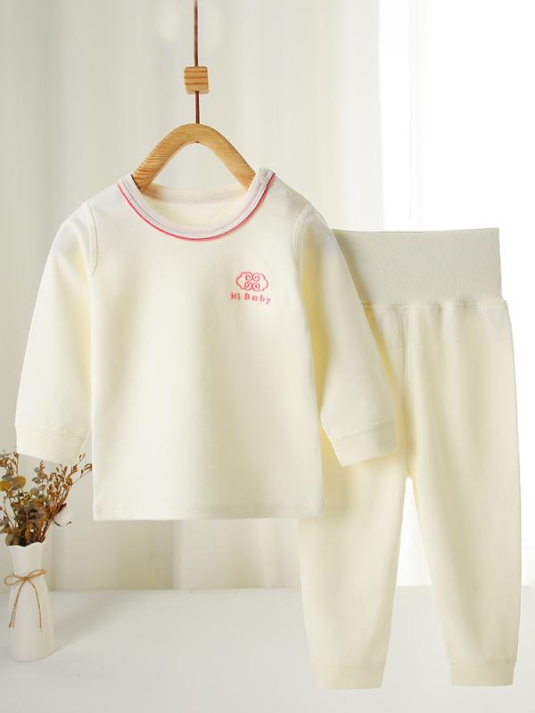 子供用インナー 上下セット ベビー 長袖パジャマ 綿100% 腹巻付き 幼児 乳児 秋冬 春秋 ピンク系 ブルー系 ブラウン系 無地 かわいい