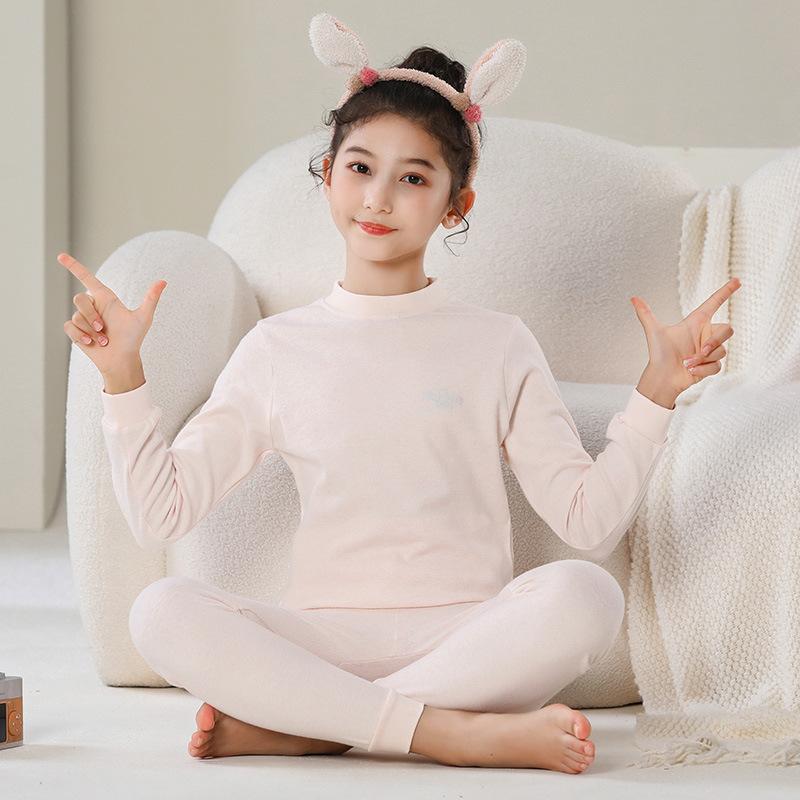 子供用パジャマ 上下セット 綿100% キッズ 男の子 女の子 中厚手 インナーシャツ カットソー 保温 伸縮性 普段使い ルームウェア 春秋 冬 薄灰 ピンク ベージュ