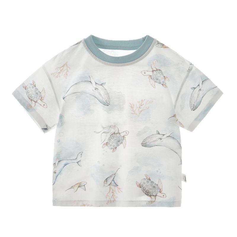 ・スタイル: 個性・適用性別: 中性/男女兼用・袖丈: 半袖・適合年齢: 婴幼童(1~3歳，80~100cm)・主な素材: 綿・主な素材の含有量: 100%・ネックライン: 圆领・機能: 吸湿排汗・カラー: 鲸跃粉蔓, 萌动派对, 热带雨林, 深海秘境, 藤间松鼠, 田园金瓜, 甜蜜柑橘・適合身長: 80cm, 90cm, 100cm, 110cm, 120cm・製品カテゴリ: 童Tシャツ