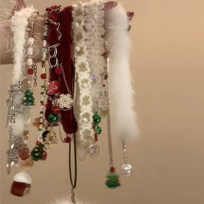 ネックレス レディース クリスマス 秋冬 ベルベット 星 パール タッセル チョーカー クリスマスツリー 合金 幾何学 清新 甘め アクセサリー