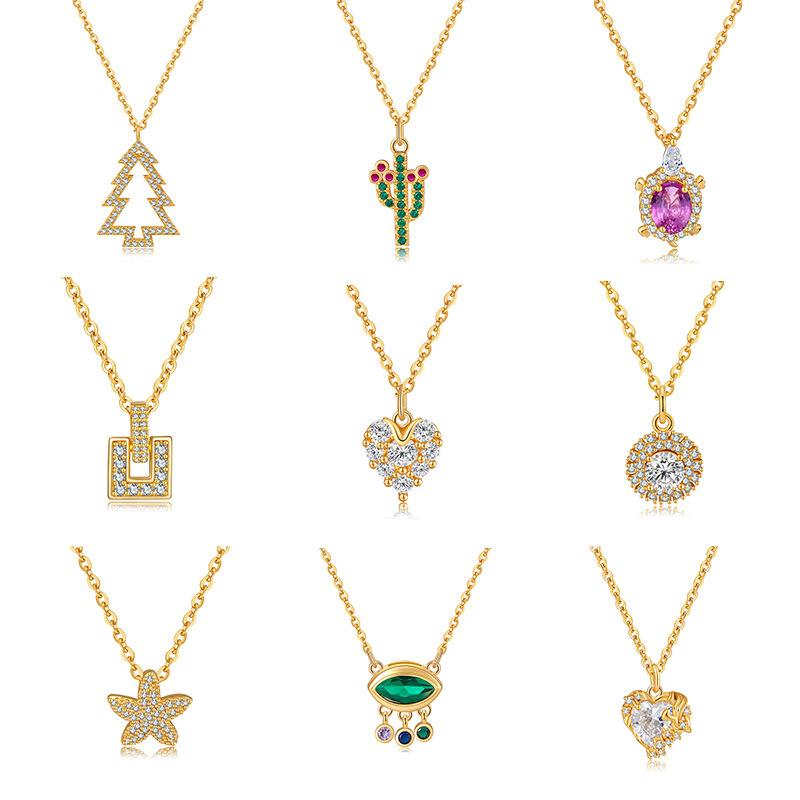 ネックレス レディース 18K 真鍮メッキ チョーカー クリスマスツリー 幾何学模様 ジルコニア ペンダン..