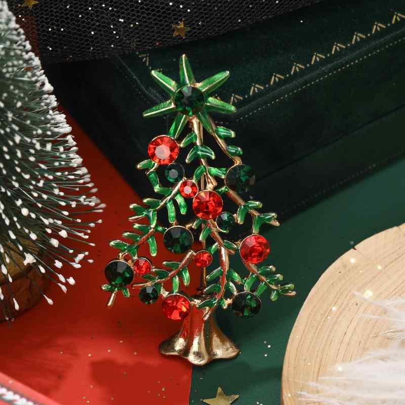 ブローチ レディース クリスマスツリー 個性的 キラキラ 緑 差し色 ワンポイント エレガント 合金 ラインストーン 胸元 飾り 手作り ドロップオイル