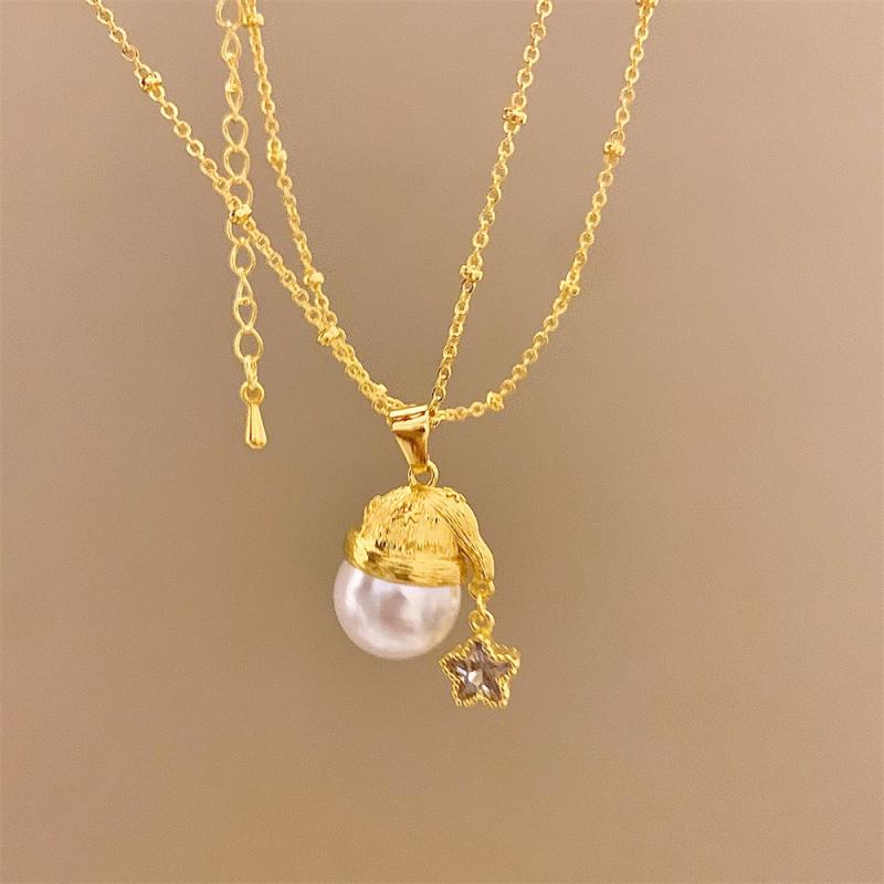 帽子 クリスマス ハット パール ネックレス ペンダント イヤリング レディース スイート かわいい ガーリー ネックレス セーターチェーン アクセサリー 上品...