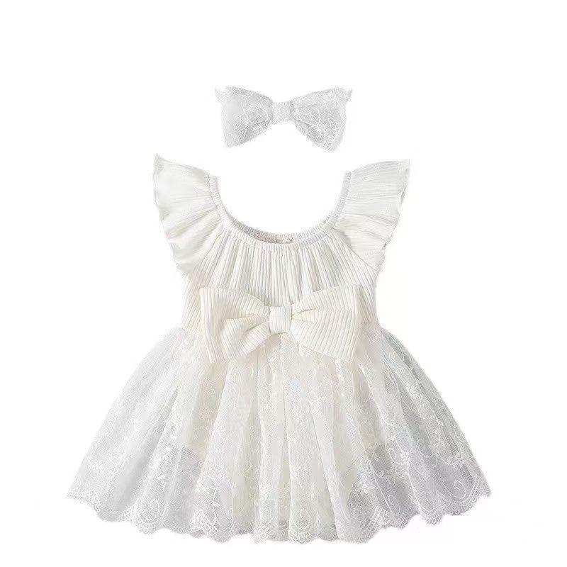 ベビー ワンピース レース 新生児 女の子 スカート コットン プリンセス ノースリーブ ハーネス かわい..