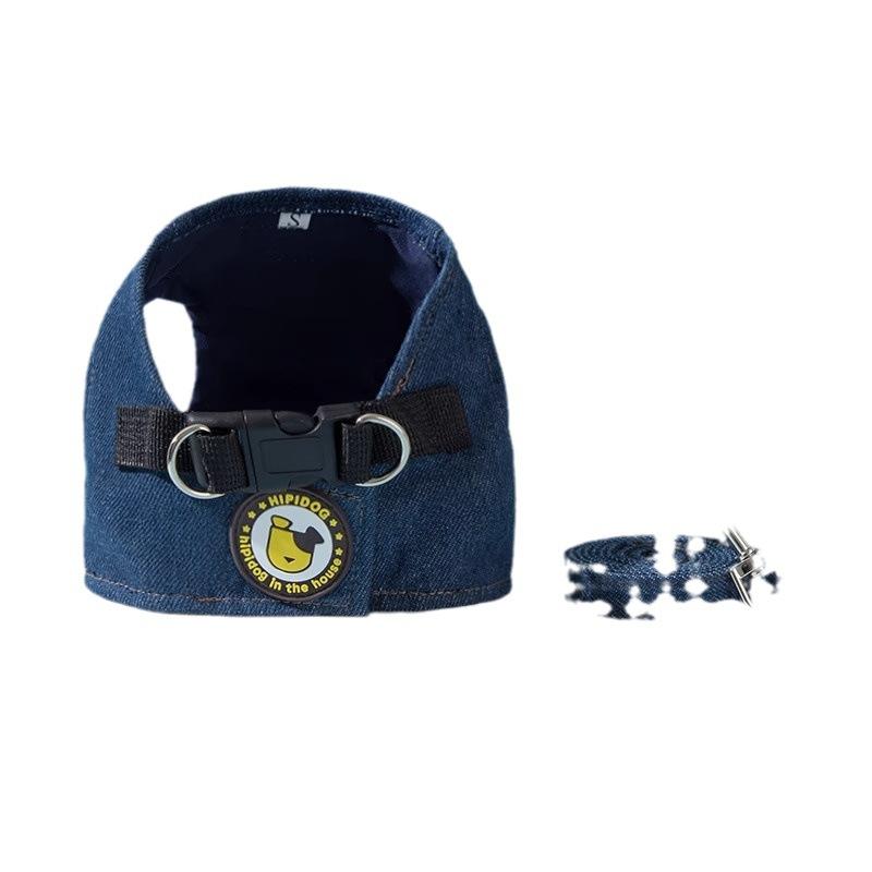 ペット 牽引ロープ ハーネス 小型犬 仔犬 テディ コーギー ビション 牛革 デニム 散歩 紐 リード 复古..