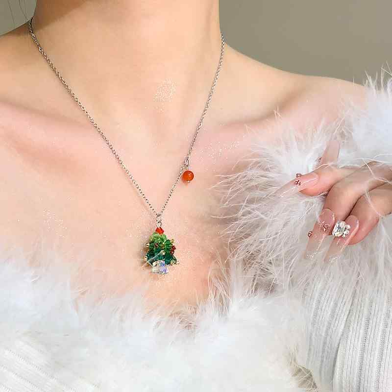 ネックレス レディース クリスマス 樹 ビーズ ペンダント チョーカー ニットチェーン ショートネックレ..