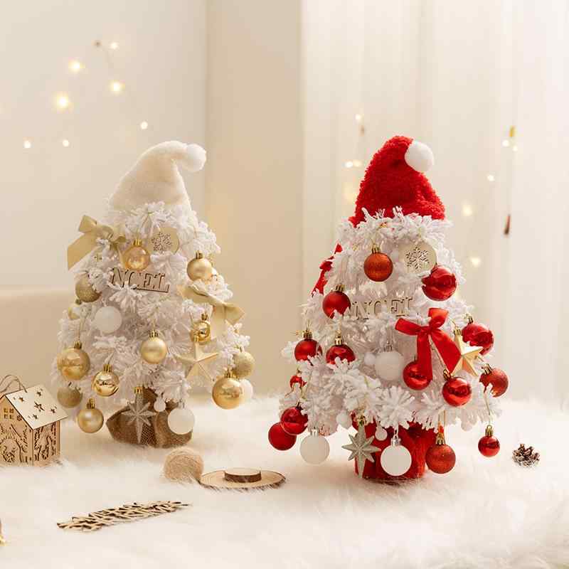 クリスマスツリー ミニ レディース 卓上 50cm PVC製 白色 赤色 カートゥーン DIY 植毛 韓国風