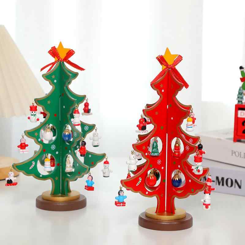 クリスマスツリー ミニ 木製 卓上 クリスマス 飾り DIY 置物 小型 レッド グリーン