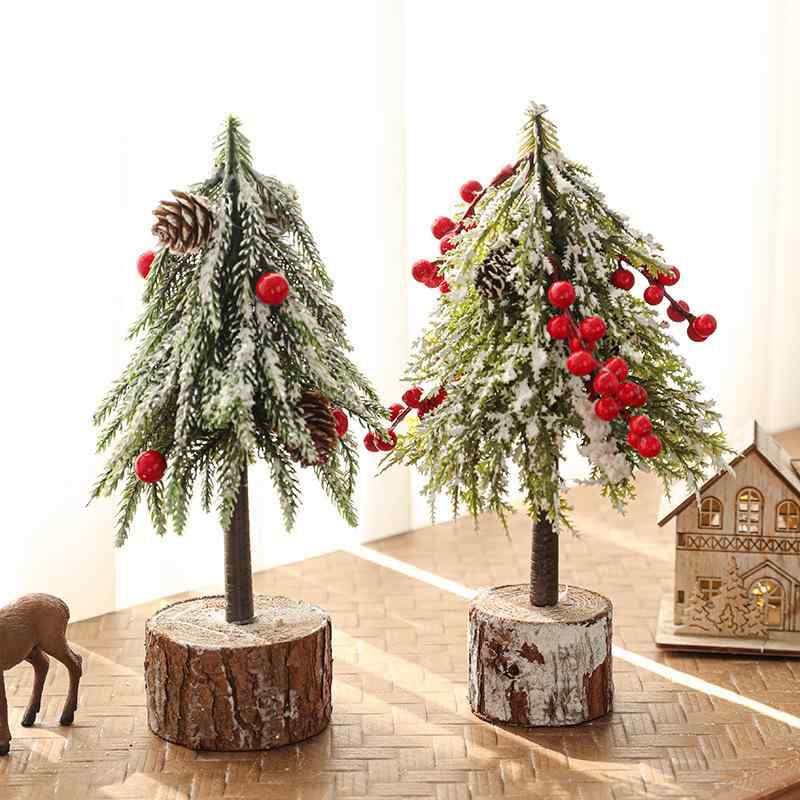 クリスマスツリー 卓上 ミニサイズ 24cm プラスチック製 雪化粧 グリーン レッド オーナメント デコレ..
