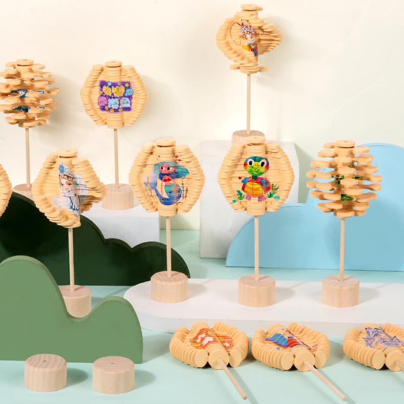 木製玩具 ミニ動物 棒付きキャンディ おもちゃ 卓上 双方向スパイラルツリー 知育玩具 解消グッズ 創造..