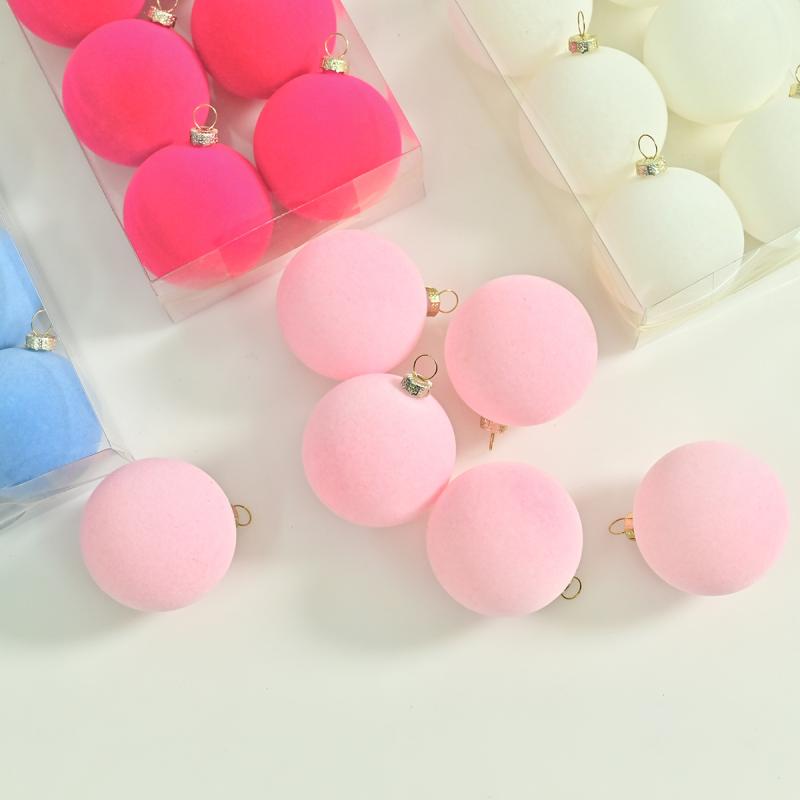 クリスマス オーナメント 6cm 植毛 マカロンカラー クリスマスツリー デコレーション パーティー イベ..