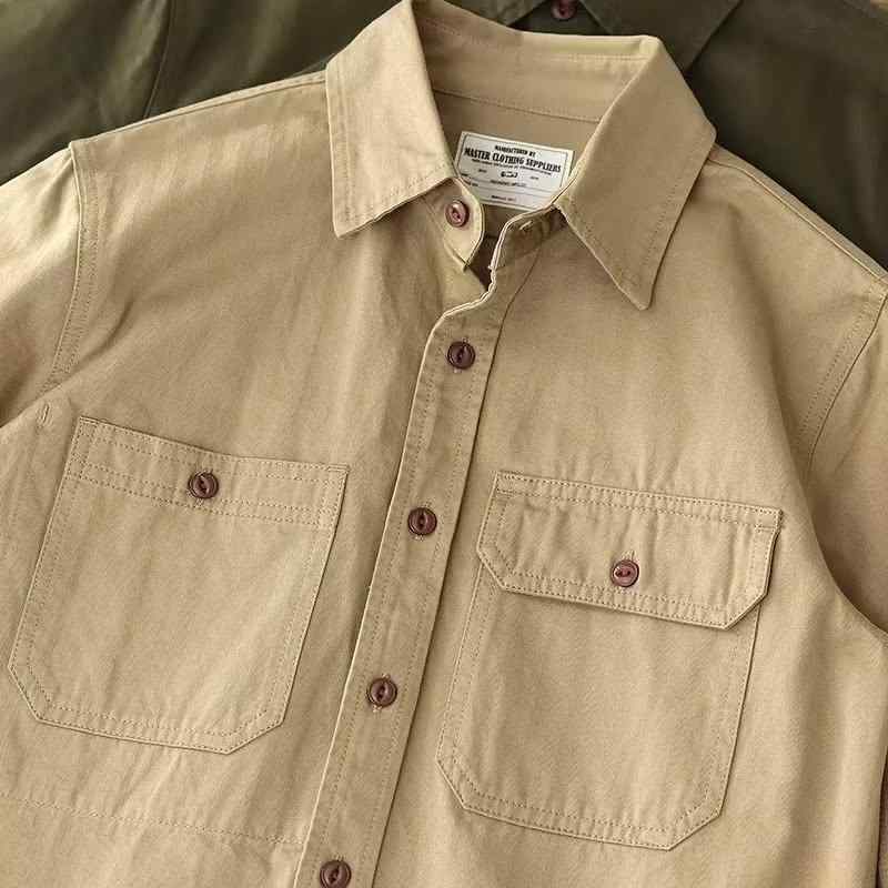 シャツ メンズ 長袖 コットンブレンド レトロ ワーク カーキ色 緑色 紺色 ルーズフィット スプリングコート