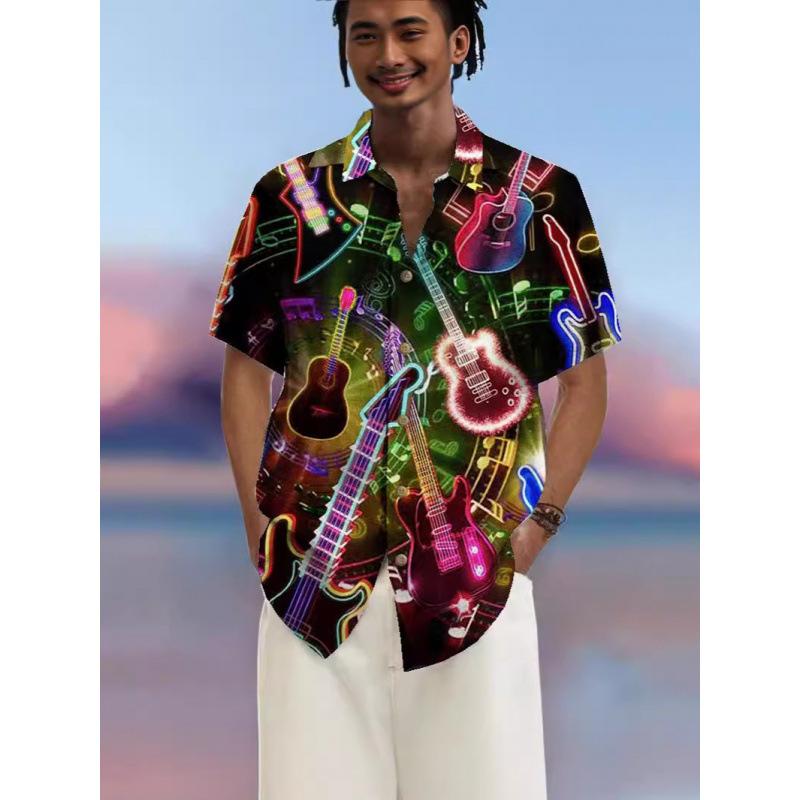 シャツ メンズ 男性用 長袖 トップス 3Dプリント 音符柄 音楽柄 ポリエステル 普段使い カジュアル ア..