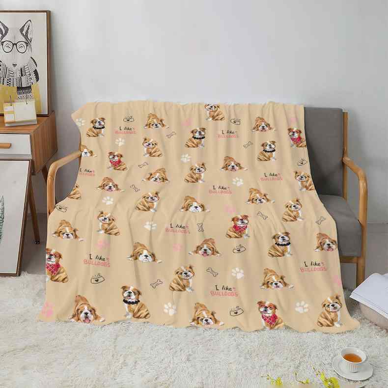 毛布 ブランケット 子供 空調 ポリエステル かわいい ブルドッグ柄 膝掛け ひざかけ あったか 暖か 軽..