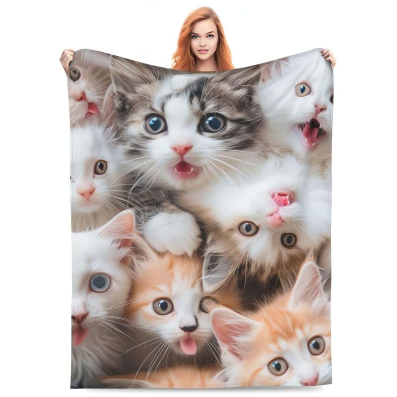 毛布 かわいい猫柄 ブランケット フランネル 柔らかい ひざ掛け 肩掛け 防寒 冷房対策 オールシーズン ..