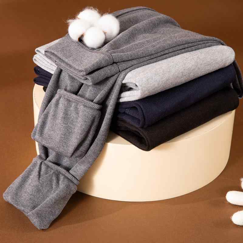 ボトムス メンズ 秋冬 高腰 コットンパンツ 綿100% ルーズフィット 保温 アンダーパンツ リブ裾 黒 紺 ..