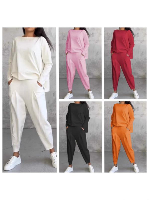 セットアップ レディース パンツスーツ 長袖 プルオーバー ロングパンツ 無地 快適 普段使い 通勤 カジ..