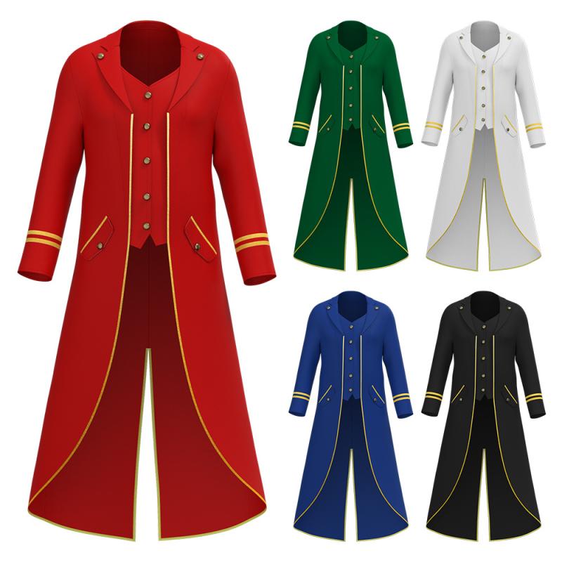 コート 男性用 中世 ヨーロッパ 燕尾服 ゴシック スチームパンク 舞台衣装 ポリエステル 赤 黒 青 緑 白
