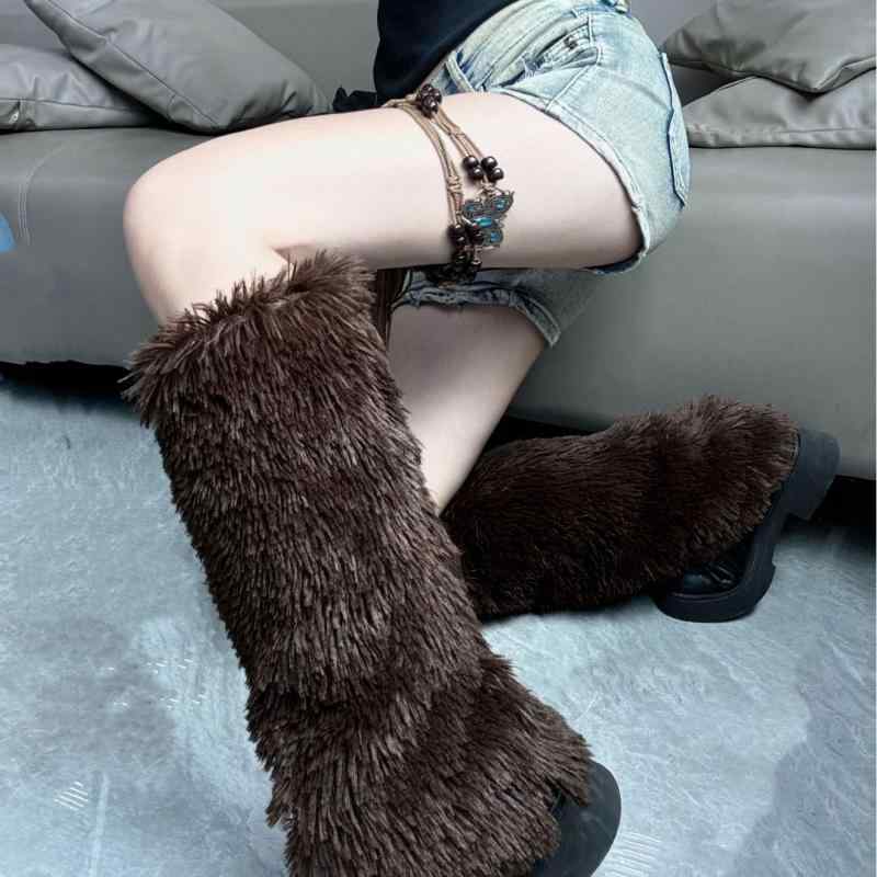 靴下 レディース レトロ フェイクファー レッグウォーマー 春秋 薄手 配色 毛足長 JK 制服風 靴下 夏 流行 INS風 ホワイト ルーズソックス