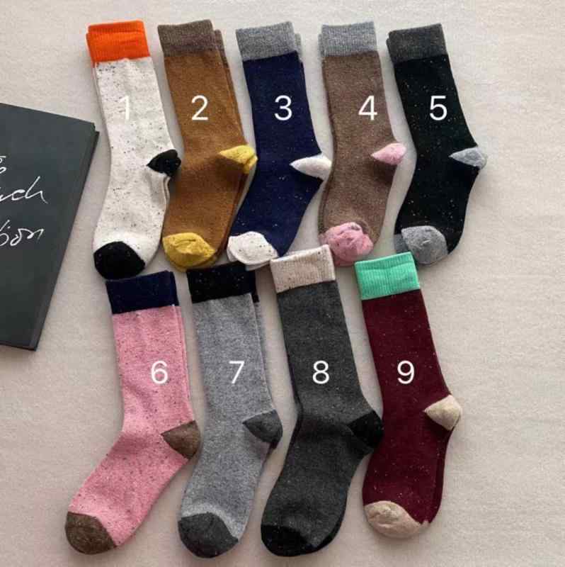 靴下 レディース ウール混 ドット柄 切り替え 中筒丈 ソックス 秋冬 防寒 保温 レッグウォーマー マルチカラー