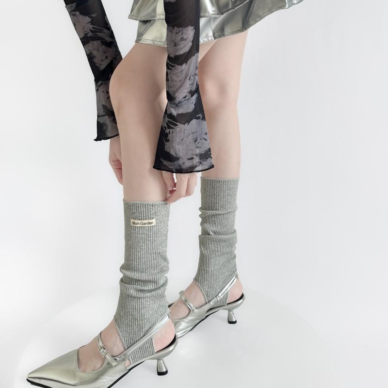 靴下 レディース ソックス コットン混 縦縞 レッグウォーマー ミドル丈 婦人 冷え取り ルーズソックス 韓国風 かわいい 秋冬