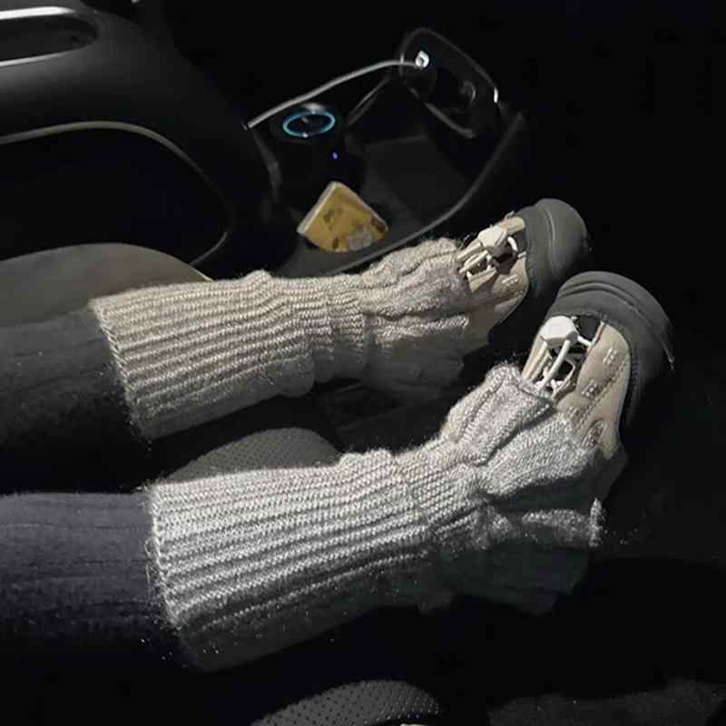 靴下 キッズ 女の子 ニット 袜套 秋 中筒丈 保温 ラッパ口 レッグウォーマー ホワイト グレー 子供 均码