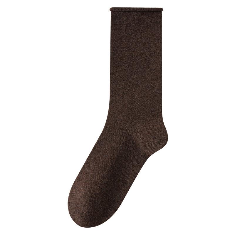 靴下 レディース 纯棉 防臭 ルーズソックス リブソックス 长筒ソックス 卷边 秋冬 通気 抗菌 吸汗 200N 黒色 白色 驼色 ブラウン系