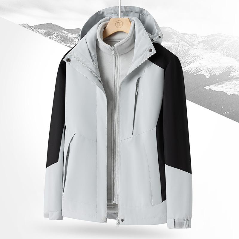 マウンテンパーカー メンズ 男性用 防風 防雨 撥水 アウター 取り外し可能 2点セット アウトドア スポーツウェア ブラック レッド グレー ネイビー 大きいサイズ 登山 釣り