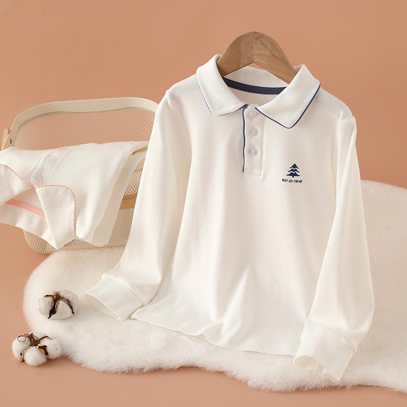 ポロシャツ キッズ 男女兼用 子供 無地 長袖 トップス スクールシャツ カットソー インナー 綿100% 春秋 白 90 100 110 120 130 140 150 160