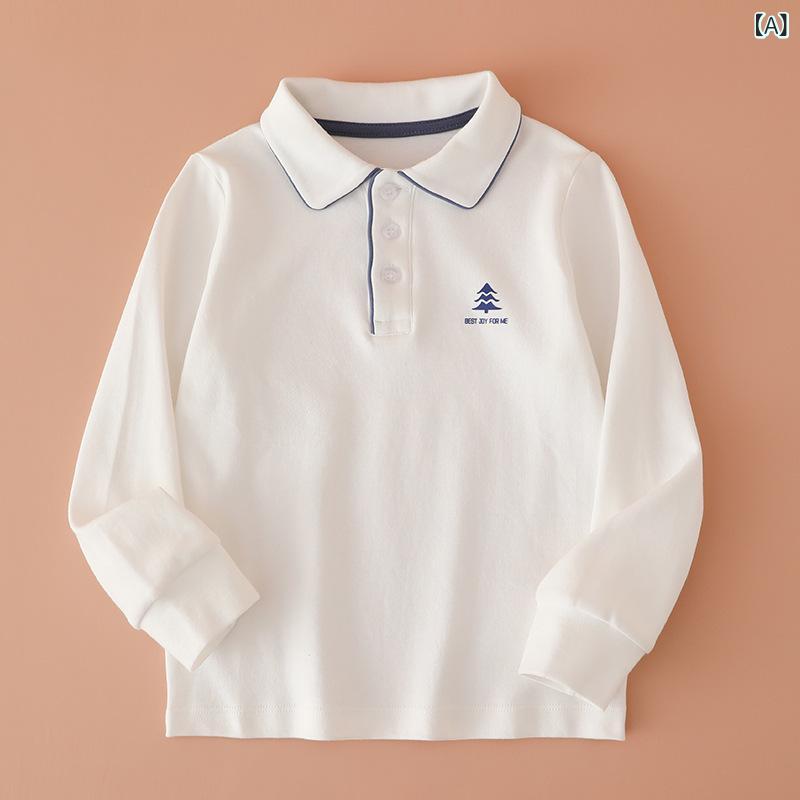 ポロシャツ キッズ 男女兼用 子供 無地 長袖 トップス スクールシャツ カットソー インナー 綿100% 春秋 白 90 100 110 120 130 140 150 160
