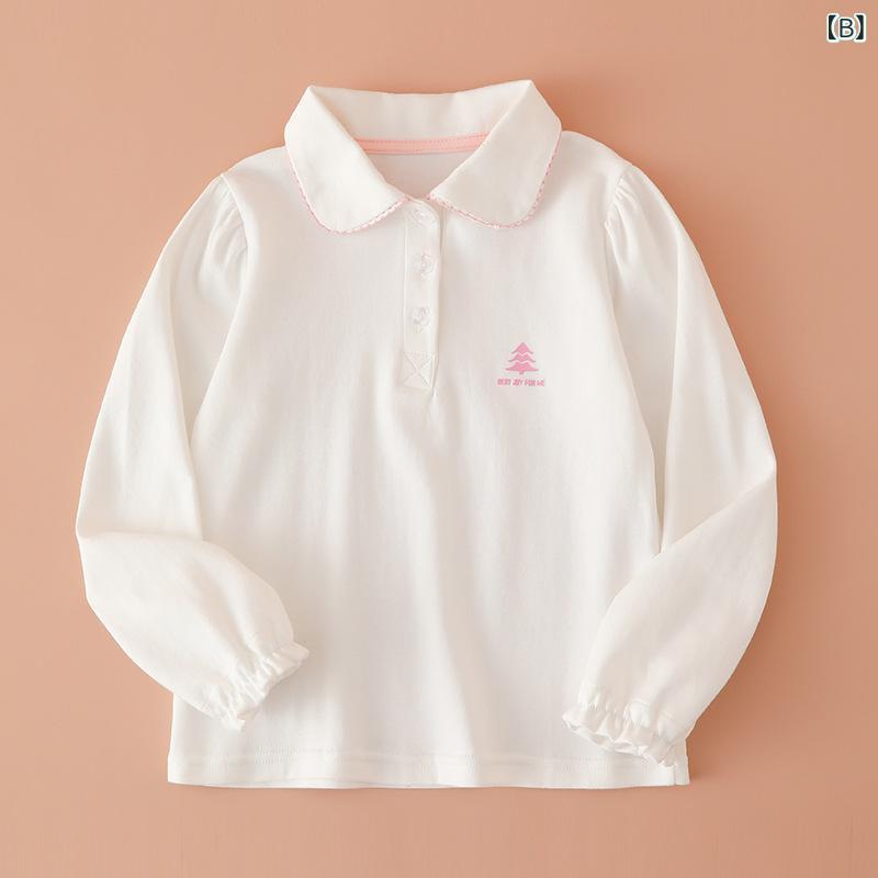 ポロシャツ キッズ 男女兼用 子供 無地 長袖 トップス スクールシャツ カットソー インナー 綿100% 春秋 白 90 100 110 120 130 140 150 160