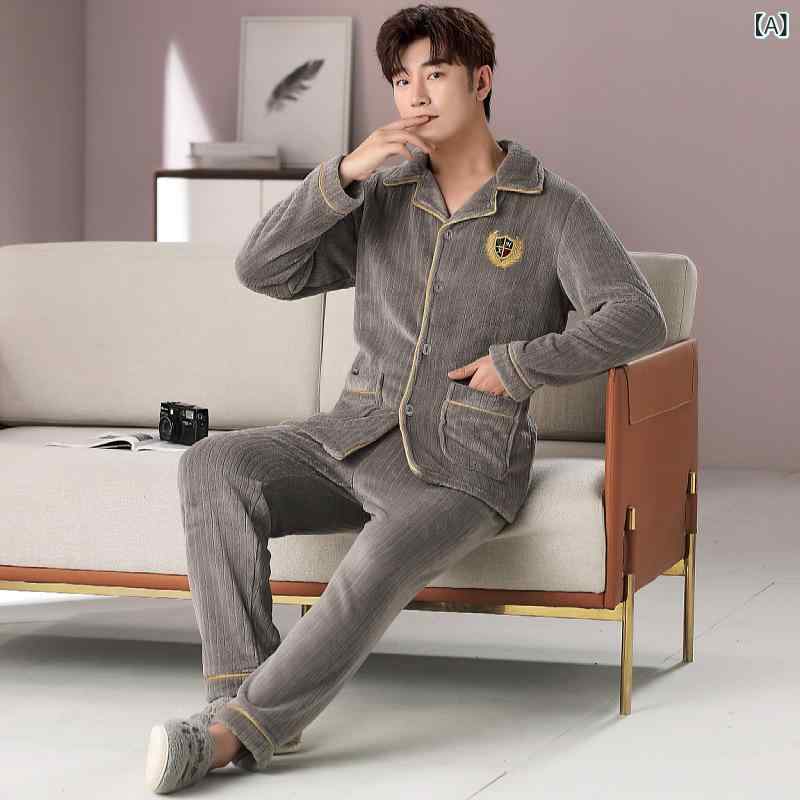 パジャマ メンズ 男性用 厚手 フリース 上下セット 暖かい 寝巻き 長袖 長ズボン 部屋着 ルームウェア 秋冬 ポリエステル 襟付き 前開き あったか