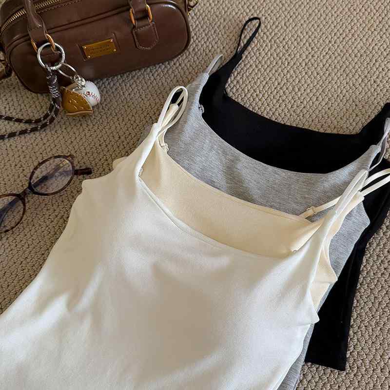 タンクトップ レディース モダール インナー パッド付き トップス 春夏 秋冬 シンプル 無地 ラウンドネ..