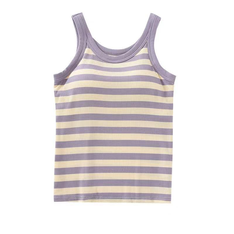 タンクトップ レディース ブラトップ カップ付き インナー スリムフィット 着痩せ ストライプ柄 黒 白 ..