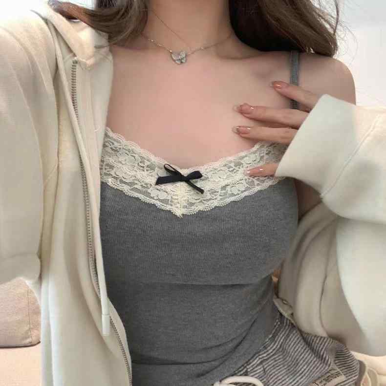 タンクトップ レディース レース キャミソール ブラパッド付き インナー 接触冷感 シームレス 肌着 下..