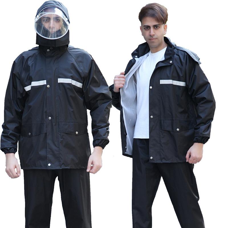 レインコート メンズ 男性用 上下セット 防水 防災 安全反射布付き オックスフォード生地 軽量 リュック対応 フード付き