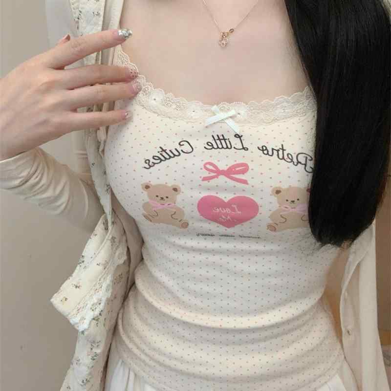 キャミソール レディース 落書き レース 花柄 リボン 接触冷感 かわいい インナー トップス 春夏