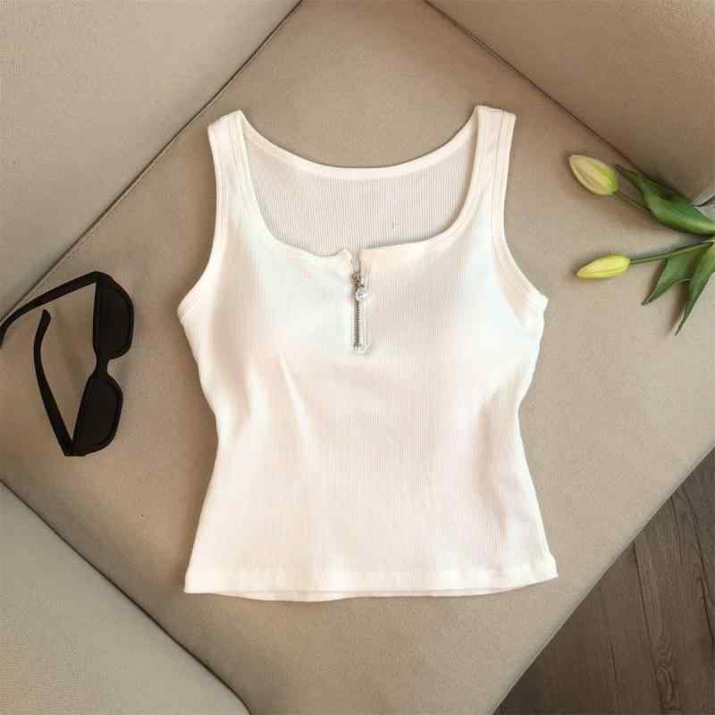 キャミソール レディース 秋冬 美背 インナー カップ付き トップス ジッパー スクエアネック 綿混紡 無..