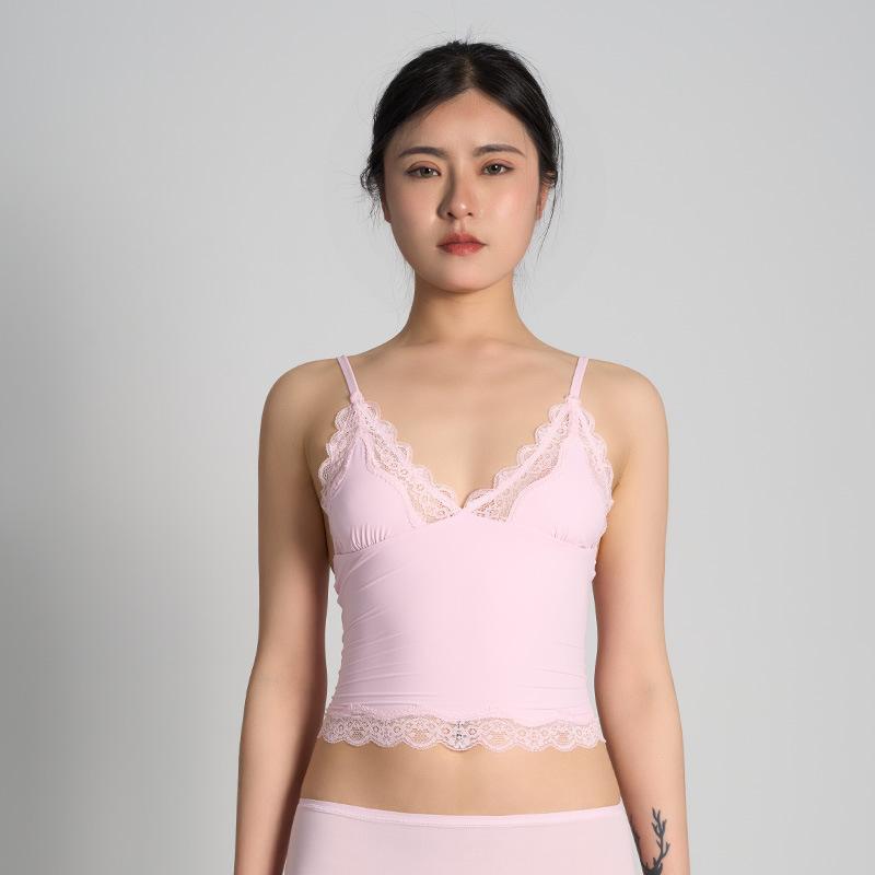 キャミソール レディース 超伸縮 薄手 レース Vネック 接触冷感 ノースリーブ トップス 黒 ブラック ピ..