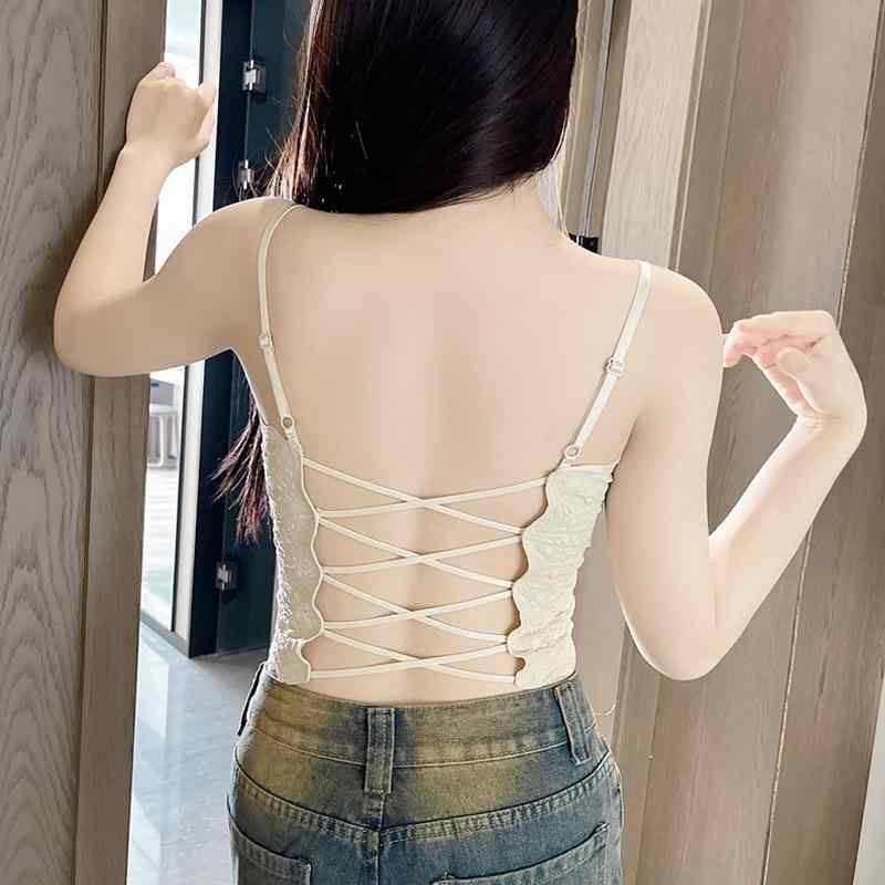 キャミソール レディース レース 接触冷感 チューブトップ ブラパッド付き トップス インナー ブラック ホワイト ベージュ シャンパン ピンク レッド Vネック 春秋冬(4)